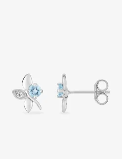 Boucles d'oreilles clous or blanc 375 ‰, topaze bleue traitée, oxyde de zirconium SO OR