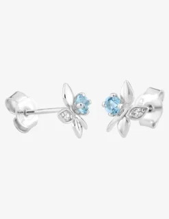 Boucles d'oreilles clous or blanc 375 ‰, topaze bleue traitée, oxyde de zirconium SO OR