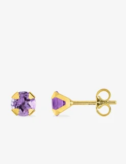 Boucles d'oreilles clous or jaune 750 ‰ et améthyste 5 mm SO OR