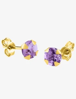 Boucles d'oreilles clous or jaune 750 ‰ et améthyste 5 mm SO OR