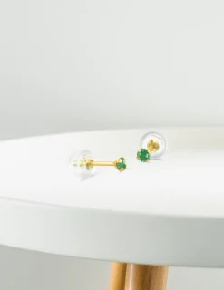 Boucles d'oreilles clous or jaune 375‰, émeraude 2,5 mm SO OR