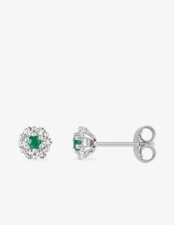 Boucles d'oreilles clous or blanc 375‰, émeraude SO OR