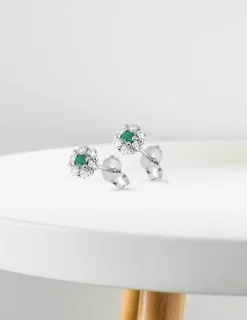 Boucles d'oreilles clous or blanc 375‰, émeraude SO OR