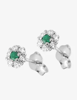 Boucles d'oreilles clous or blanc 375‰, émeraude SO OR