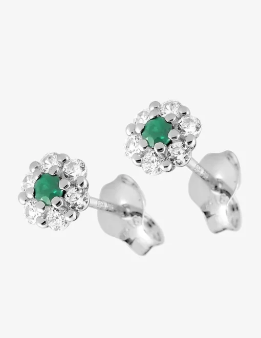 Boucles d'oreilles clous or blanc 375‰, émeraude SO OR