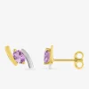 Boucles d'oreilles clous or jaune 750 ‰, améthyste et rhodium SO OR