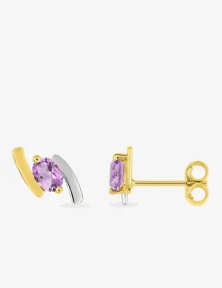 Boucles d'oreilles clous or jaune 750 ‰, améthyste et rhodium SO OR