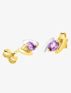 Boucles d'oreilles clous or jaune 750 ‰, améthyste et rhodium SO OR