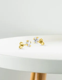 Boucles d'oreilles clous or jaune 750 ‰, oxyde de zirconium 5 mm SO OR