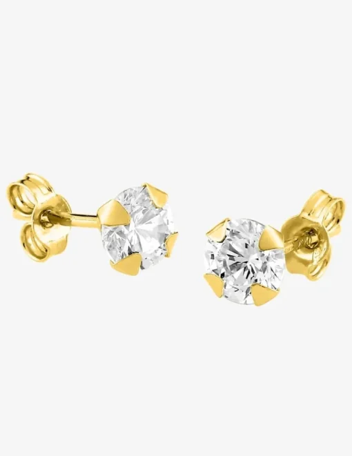 Boucles d'oreilles clous or jaune 750 ‰, oxyde de zirconium 5 mm SO OR