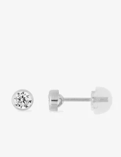 Boucles d'oreilles clous or blanc 750 ‰, oxyde de zirconium 4 mm serti clos SO OR