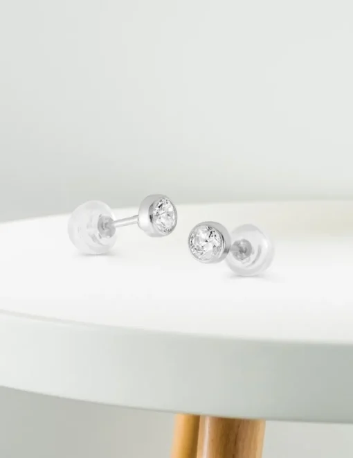 Boucles d'oreilles clous or blanc 750 ‰, oxyde de zirconium 4 mm serti clos SO OR