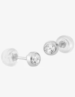 Boucles d'oreilles clous or blanc 750 ‰, oxyde de zirconium 4 mm serti clos SO OR