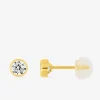 Boucles d'oreilles clous or jaune 750 ‰, oxyde de zirconium 4 mm serti clos SO OR
