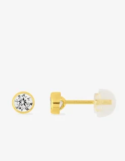 Boucles d'oreilles clous or jaune 750 ‰, oxyde de zirconium 4 mm serti clos SO OR