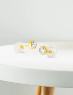 Boucles d'oreilles clous or jaune 750 ‰, oxyde de zirconium 4 mm serti clos SO OR