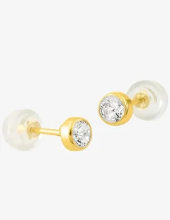 Boucles d'oreilles clous or jaune 750 ‰, oxyde de zirconium 4 mm serti clos SO OR