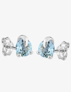 Boucles d'oreilles clous or blanc 375 ‰, topaze bleue traitée SO OR