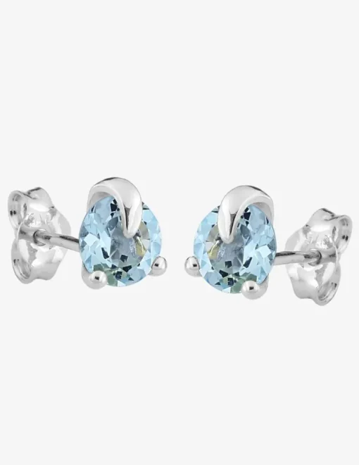 Boucles d'oreilles clous or blanc 375 ‰, topaze bleue traitée SO OR