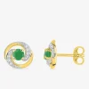 Boucles d'oreilles clous or jaune 375 ‰, rhodium, émeraude, oxyde de zirconium SO OR