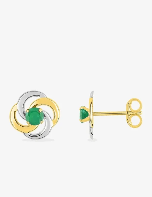 Boucles d'oreilles clous or jaune 375 ‰, rhodium et émeraude SO OR