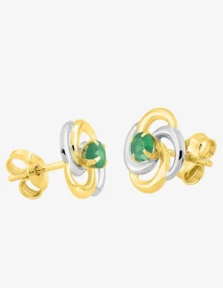 Boucles d'oreilles clous or jaune 375 ‰, rhodium et émeraude SO OR