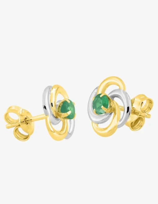 Boucles d'oreilles clous or jaune 375 ‰, rhodium et émeraude SO OR