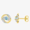 Boucles d'oreilles clous or jaune 375 ‰, topaze bleue traitée, rhodium et oxyde de zirconium SO OR