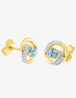 Boucles d'oreilles clous or jaune 375 ‰, topaze bleue traitée, rhodium et oxyde de zirconium SO OR