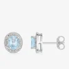 Boucles d'oreilles clous or blanc 375 ‰, topaze bleue traitée et oxyde de zirconium SO OR
