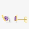 Boucles d'oreilles clous or jaune 375 ‰, améthyste et rhodium SO OR