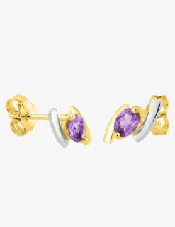 Boucles d'oreilles clous or jaune 375 ‰, améthyste et rhodium SO OR