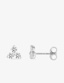 Boucles d'oreilles clous or blanc 375 ‰ et trio d'oxydes de zirconium SO OR