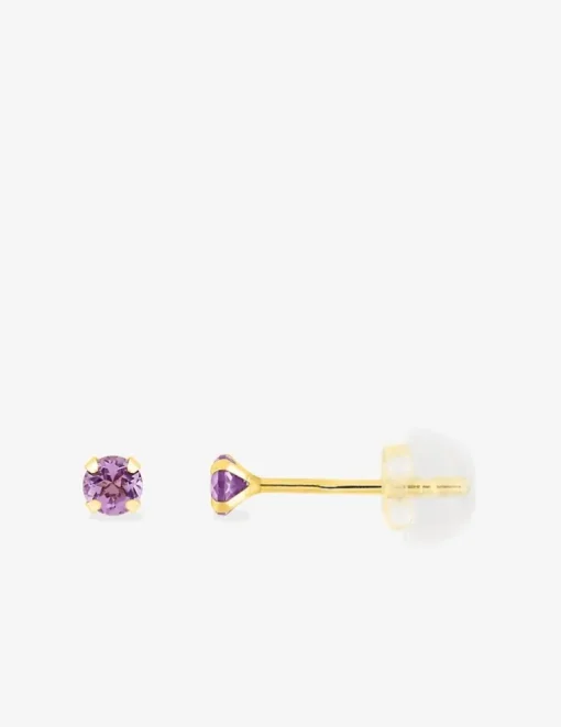 Boucles d'oreilles clous or jaune 375 ‰ et améthyste 3 mm SO OR