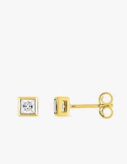 Boucles d'oreilles clous or jaune 375‰ et oxyde de zirconium carré SO OR