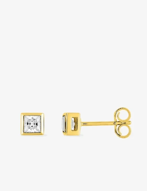 Boucles d'oreilles clous or jaune 375‰ et oxyde de zirconium carré SO OR