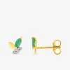 Boucles d'oreilles clous or jaune 375 ‰, rhodium, émeraude et oxyde de zirconium SO OR