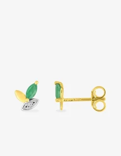 Boucles d'oreilles clous or jaune 375 ‰, rhodium, émeraude et oxyde de zirconium SO OR