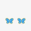 Boucles d'oreilles clous papillon plaqué or et laque bleue et blanche SO OR