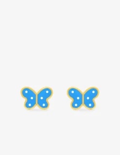 Boucles d'oreilles clous papillon plaqué or et laque bleue et blanche SO OR