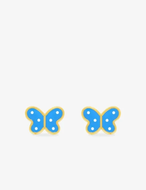 Boucles d'oreilles clous papillon plaqué or et laque bleue et blanche SO OR