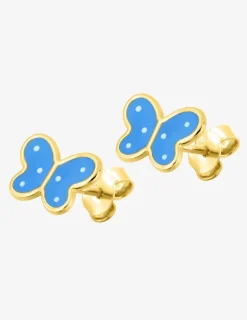Boucles d'oreilles clous papillon plaqué or et laque bleue et blanche SO OR