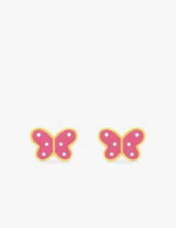 Boucles d'oreilles clous papillon plaqué or et laque rose et blanche SO OR
