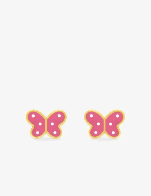 Boucles d'oreilles clous papillon plaqué or et laque rose et blanche SO OR