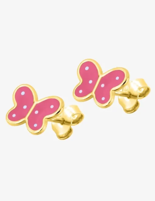 Boucles d'oreilles clous papillon plaqué or et laque rose et blanche SO OR