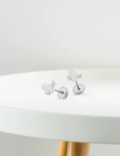 Boucles d'oreilles clous papillon or blanc 750 ‰ SO OR