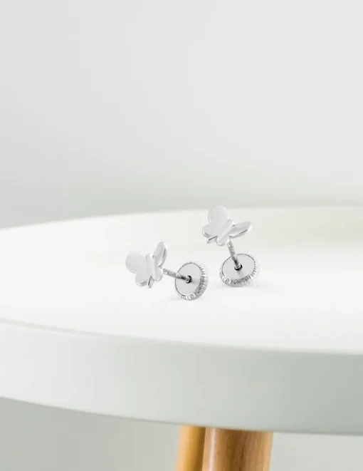 Boucles d'oreilles clous papillon or blanc 750 ‰ SO OR