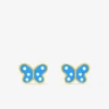 Boucles d'oreilles clous papillon or jaune 750 ‰ et laque bleu/blanc SO OR