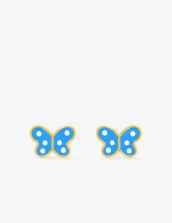 Boucles d'oreilles clous papillon or jaune 750 ‰ et laque bleu/blanc SO OR