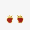 Boucles d'oreilles clous pomme croquée plaqué or et laque rouge SO OR